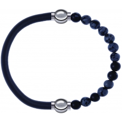 Apollon - Collection MiX - bracelet combinable cuir italien gris - 10,25cm + obsidienne neige 6mm - 10,25cm