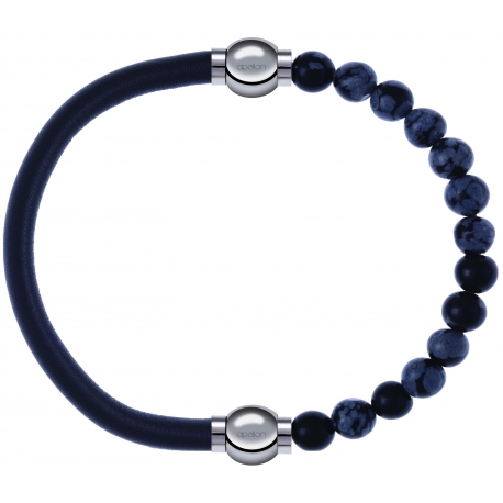 Apollon - Collection MiX - bracelet combinable cuir italien gris - 10,25cm + obsidienne neige 6mm - 10,25cm