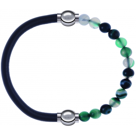 Apollon - Collection MiX - bracelet combinable cuir italien gris - 10,25cm + agate indienne teintée 6mm - 10,25cm