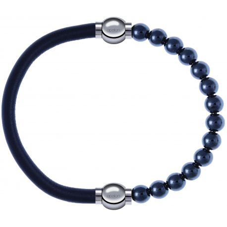 Apollon - Collection MiX - bracelet combinable cuir italien gris - 10,25cm + hématite 6mm - 10,25cm