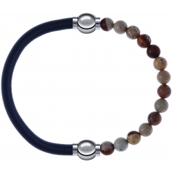 Apollon - Collection MiX - bracelet combinable cuir italien gris - 10,25cm + agate jaspe 6mm - 10,25cm