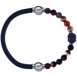 Apollon - Collection MiX - bracelet combinable cuir italien gris - 10,25cm + agate marron 6mm - Bouddha - 10cm