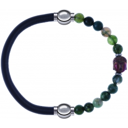 Apollon - Collection MiX - bracelet combinable cuir italien gris - 10,25cm + agate verte 6mm - Bouddha - 10cm