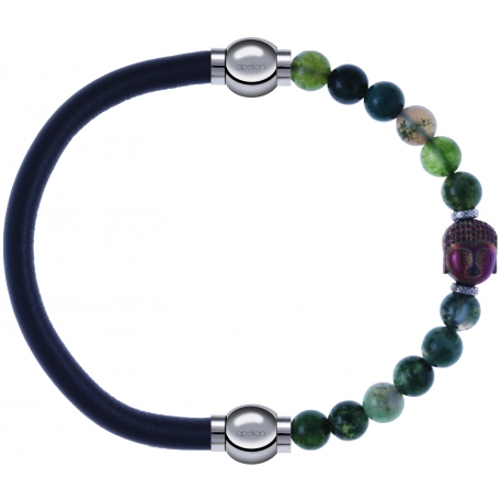 Apollon - Collection MiX - bracelet combinable cuir italien gris - 10,25cm + agate verte 6mm - Bouddha - 10cm