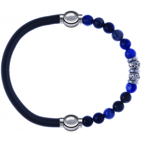 Apollon - Collection MiX - bracelet combinable cuir italien gris - 10,25cm + labradorite 6mm - 10cm