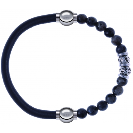 Apollon - Collection MiX - bracelet combinable cuir italien gris - 10,25cm + sodalite 6mm - 10cm