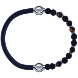 Apollon - Collection MiX - bracelet combinable cuir italien gris - 10,25cm + oeil de tigre - pierre de lave 6mm - 10,75cm
