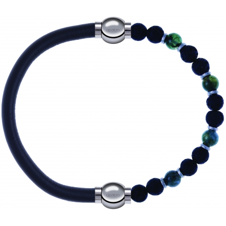 Apollon - Collection MiX - bracelet combinable cuir italien gris - 10,25cm + agate teintée verte - pierre de lave 6mm - 10,75cm