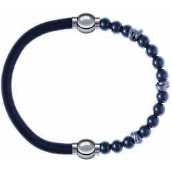 Apollon - Collection MiX - bracelet combinable cuir italien gris - 10,25cm + hématite 6mm - 10cm