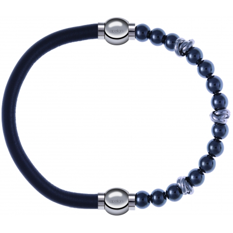 Apollon - Collection MiX - bracelet combinable cuir italien gris - 10,25cm + hématite 6mm - 10cm