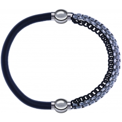 Apollon - Collection MiX - bracelet combinable cuir italien gris - 10,25cm + chaines 2 tons noir et blancs - 10,25cm