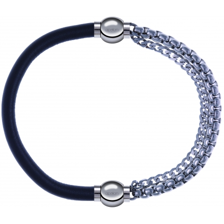 Apollon - Collection MiX - bracelet combinable cuir italien gris - 10,25cm + chaines - 10,25cm