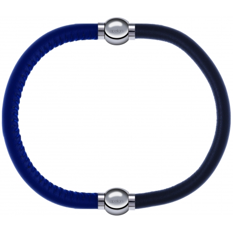 Apollon - Collection MiX - bracelet combinable cuir italien bleu - 10,25cm + cuir italien gris - 10,25cm