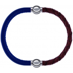 Apollon - Collection MiX - bracelet combinable cuir italien bleu - 10,25cm + cuir tressé italien marron - 10,5cm