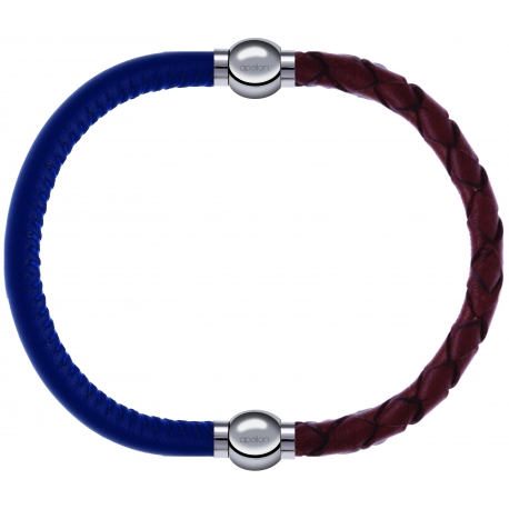 Apollon - Collection MiX - bracelet combinable cuir italien bleu - 10,25cm + cuir tressé italien marron - 10,5cm