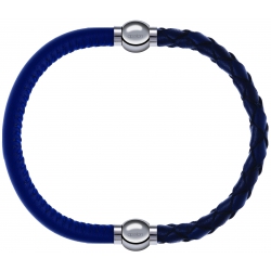 Apollon - Collection MiX - bracelet combinable cuir italien bleu - 10,25cm + cuir tressé italien bleu - 10,5cm