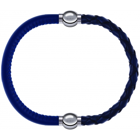 Apollon - Collection MiX - bracelet combinable cuir italien bleu - 10,25cm + cuir tressé italien bleu - 10,5cm