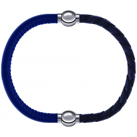 Apollon - Collection MiX - bracelet combinable cuir italien bleu - 10,25cm + cuir tressé italien gris - 10,5cm