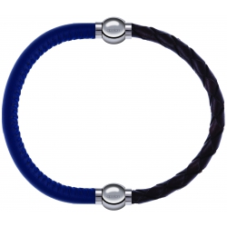 Apollon - Collection MiX - bracelet combinable cuir italien bleu - 10,25cm + cuir tressé italien marron - 10,5cm