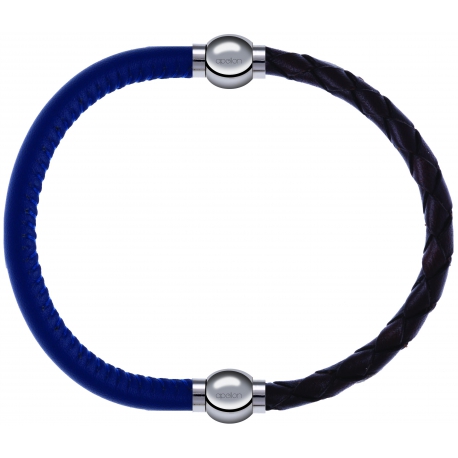 Apollon - Collection MiX - bracelet combinable cuir italien bleu - 10,25cm + cuir tressé italien marron - 10,5cm