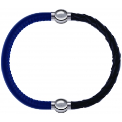 Apollon - Collection MiX - bracelet combinable cuir italien bleu - 10,25cm + cuir tressé italien noir - 10,5cm