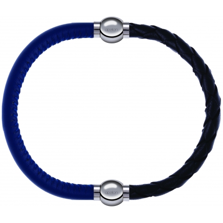 Apollon - Collection MiX - bracelet combinable cuir italien bleu - 10,25cm + cuir tressé italien noir - 10,5cm
