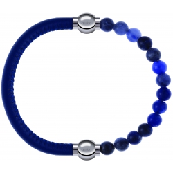 Apollon - Collection MiX - bracelet combinable cuir italien bleu - 10,25cm + sodalite 6mm - 10,25cm