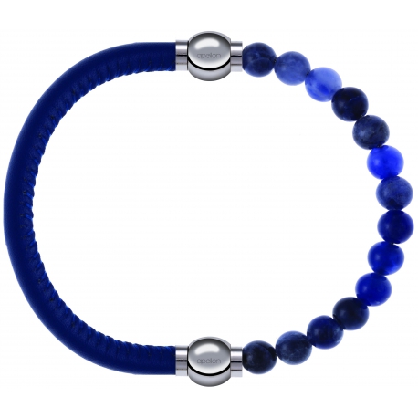 Apollon - Collection MiX - bracelet combinable cuir italien bleu - 10,25cm + sodalite 6mm - 10,25cm