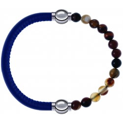 Apollon - Collection MiX - bracelet combinable cuir italien bleu - 10,25cm + agate marron 6mm - 10,25cm
