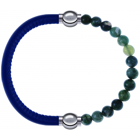 Apollon - Collection MiX - bracelet combinable cuir italien bleu - 10,25cm + agate verte mousse 6mm - 10,25cm