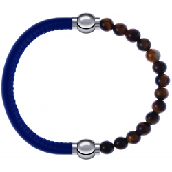 Apollon - Collection MiX - bracelet combinable cuir italien bleu - 10,25cm + oeil de tigre 6mm - 10,25cm