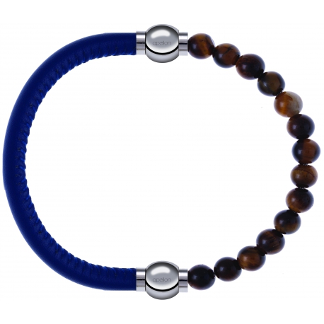 Apollon - Collection MiX - bracelet combinable cuir italien bleu - 10,25cm + oeil de tigre 6mm - 10,25cm