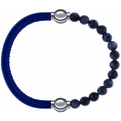 Apollon - Collection MiX - bracelet combinable cuir italien bleu - 10,25cm + labradorite 6mm - 10,25cm