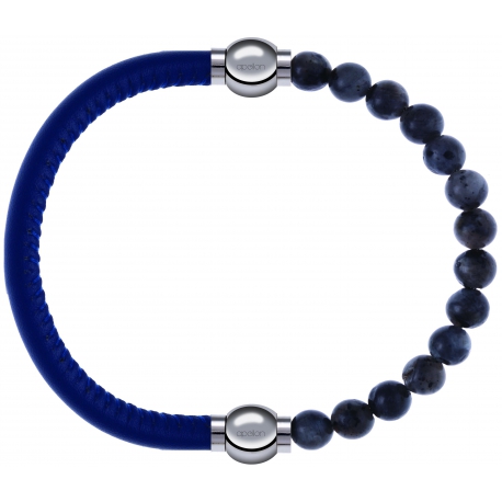 Apollon - Collection MiX - bracelet combinable cuir italien bleu - 10,25cm + labradorite 6mm - 10,25cm