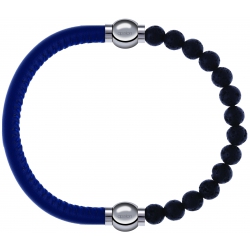 Apollon - Collection MiX - bracelet combinable cuir italien bleu - 10,25cm + pierre de lave 6mm - 10,25cm