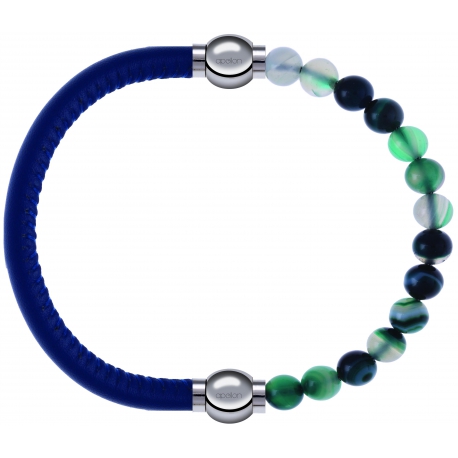 Apollon - Collection MiX - bracelet combinable cuir italien bleu - 10,25cm + agate indienne teintée 6mm - 10,25cm