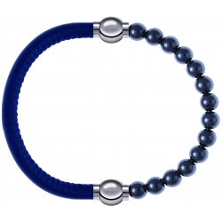 Apollon - Collection MiX - bracelet combinable cuir italien bleu - 10,25cm + hématite 6mm - 10,25cm