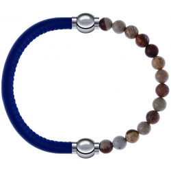 Apollon - Collection MiX - bracelet combinable cuir italien bleu - 10,25cm + agate jaspe 6mm - 10,25cm
