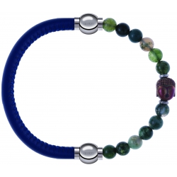 Apollon - Collection MiX - bracelet combinable cuir italien bleu - 10,25cm + agate verte 6mm - Bouddha - 10cm