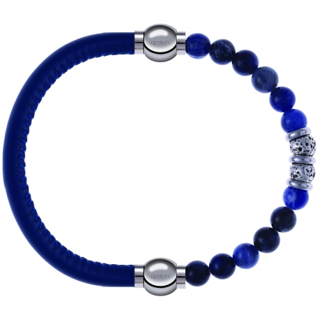 Apollon - Collection MiX - bracelet combinable cuir italien bleu - 10,25cm + labradorite 6mm - 10cm