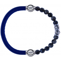 Apollon - Collection MiX - bracelet combinable cuir italien bleu - 10,25cm + sodalite 6mm - 10cm