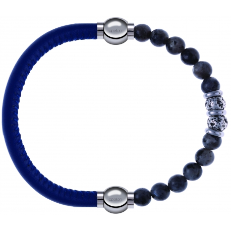Apollon - Collection MiX - bracelet combinable cuir italien bleu - 10,25cm + sodalite 6mm - 10cm