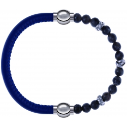 Apollon - Collection MiX - bracelet combinable cuir italien bleu - 10,25cm + labradorite 6mm - 10cm