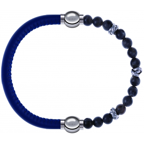 Apollon - Collection MiX - bracelet combinable cuir italien bleu - 10,25cm + labradorite 6mm - 10cm