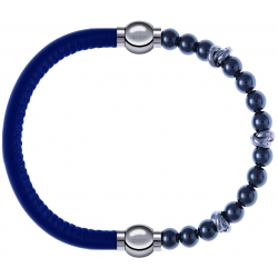 Apollon - Collection MiX - bracelet combinable cuir italien bleu - 10,25cm + hématite 6mm - 10cm