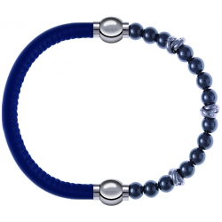 Apollon - Collection MiX - bracelet combinable cuir italien bleu - 10,25cm + hématite 6mm - 10cm