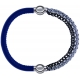 Apollon - Collection MiX - bracelet combinable cuir italien bleu - 10,25cm + chaines 2 tons noir et blancs - 10,25cm