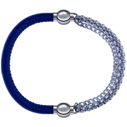 Apollon - Collection MiX - bracelet combinable cuir italien bleu - 10,25cm + chaines - 10,25cm