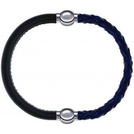 Apollon - Collection MiX - bracelet combinable cuir italien vert militaire - 10,25cm + cuir tressé italien bleu - 10,5cm