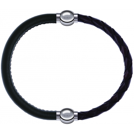 Apollon - Collection MiX - bracelet combinable cuir italien vert militaire - 10,25cm + cuir tressé italien marron - 10,5cm